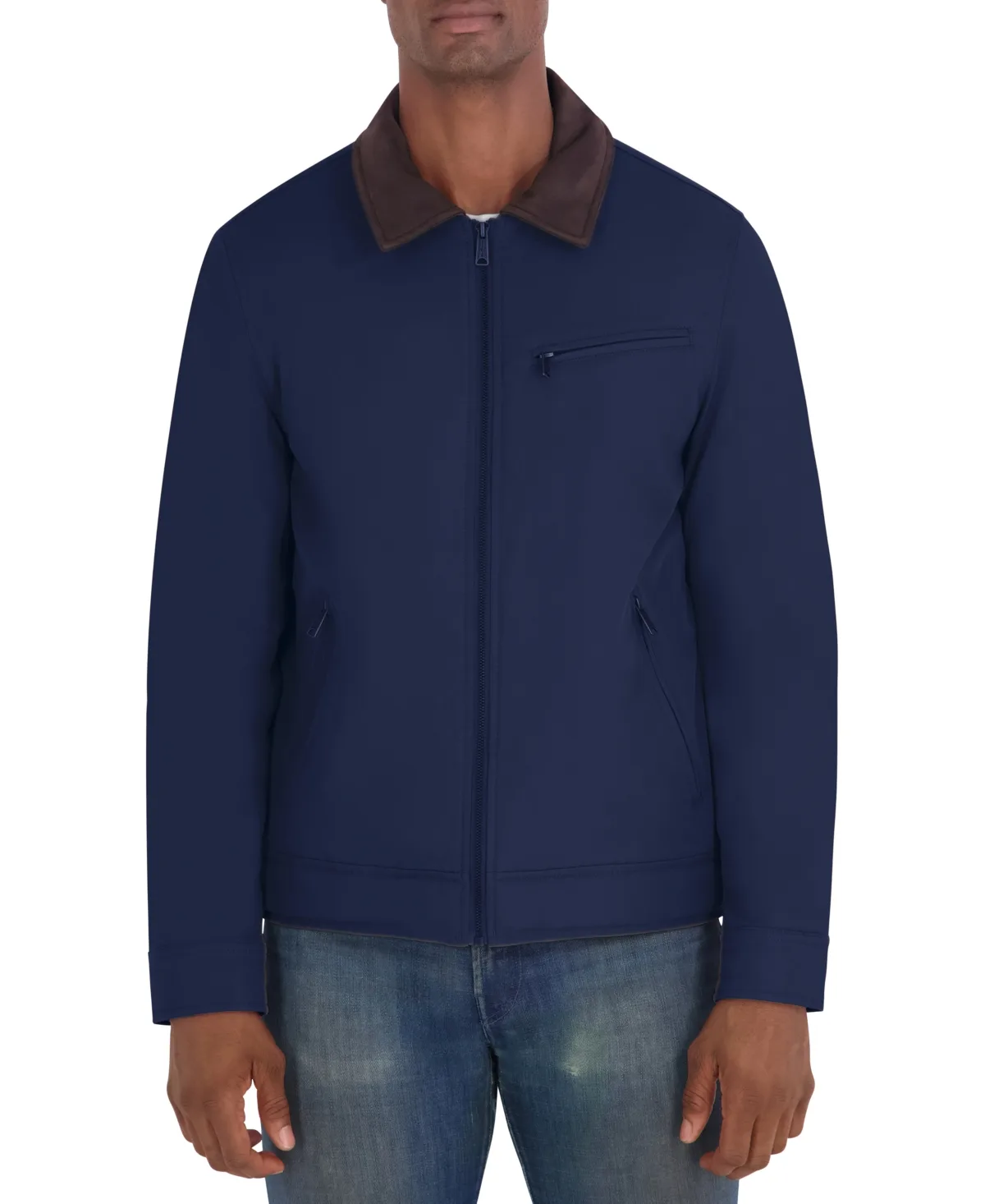 Tailored-Fit Twill Faux Suede Collar Jacket