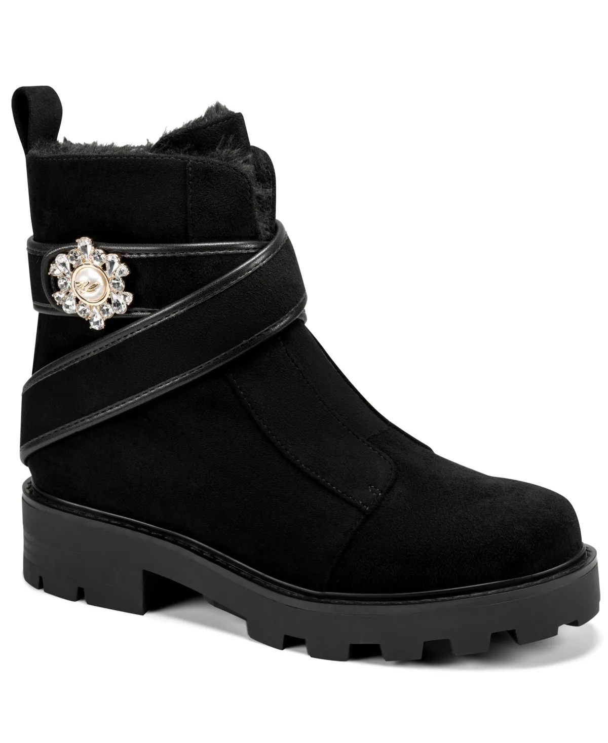 Mireille Embellished Lug Sole Combat Booties by Karl Lagerfeld