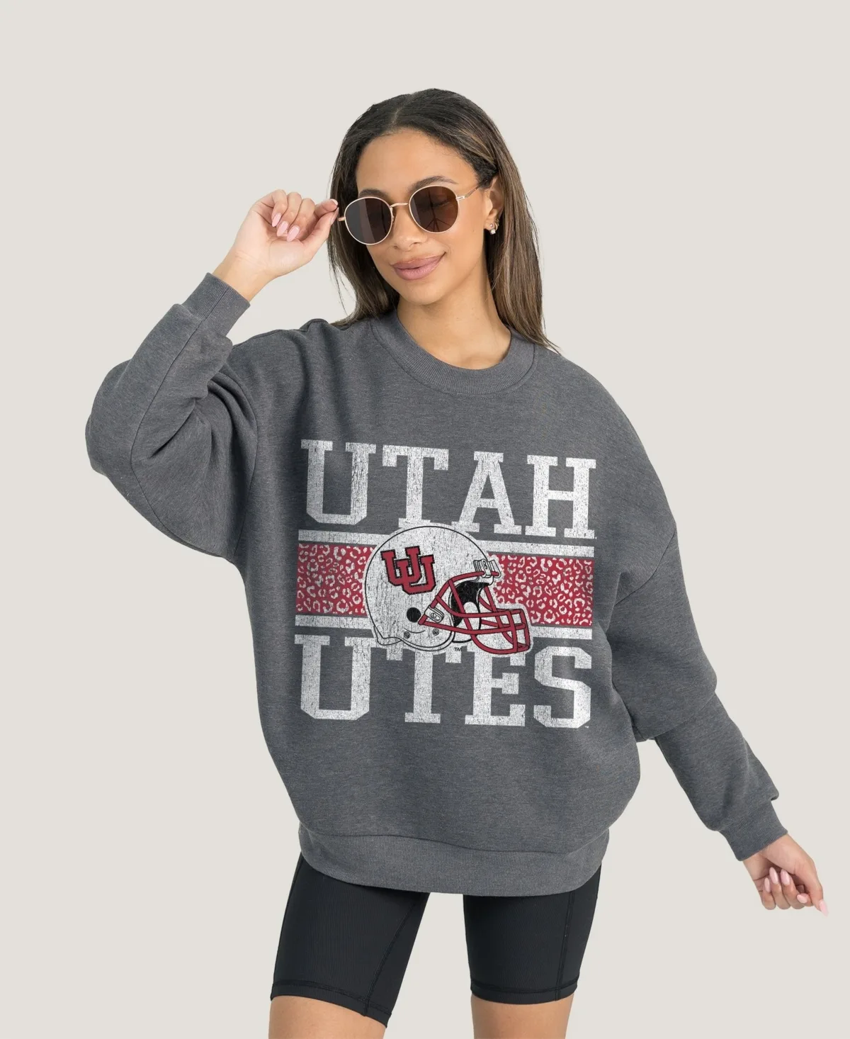 Utah Utes Oversized Distressed Graphic Premium Fleece Pullover Sweatshirt
