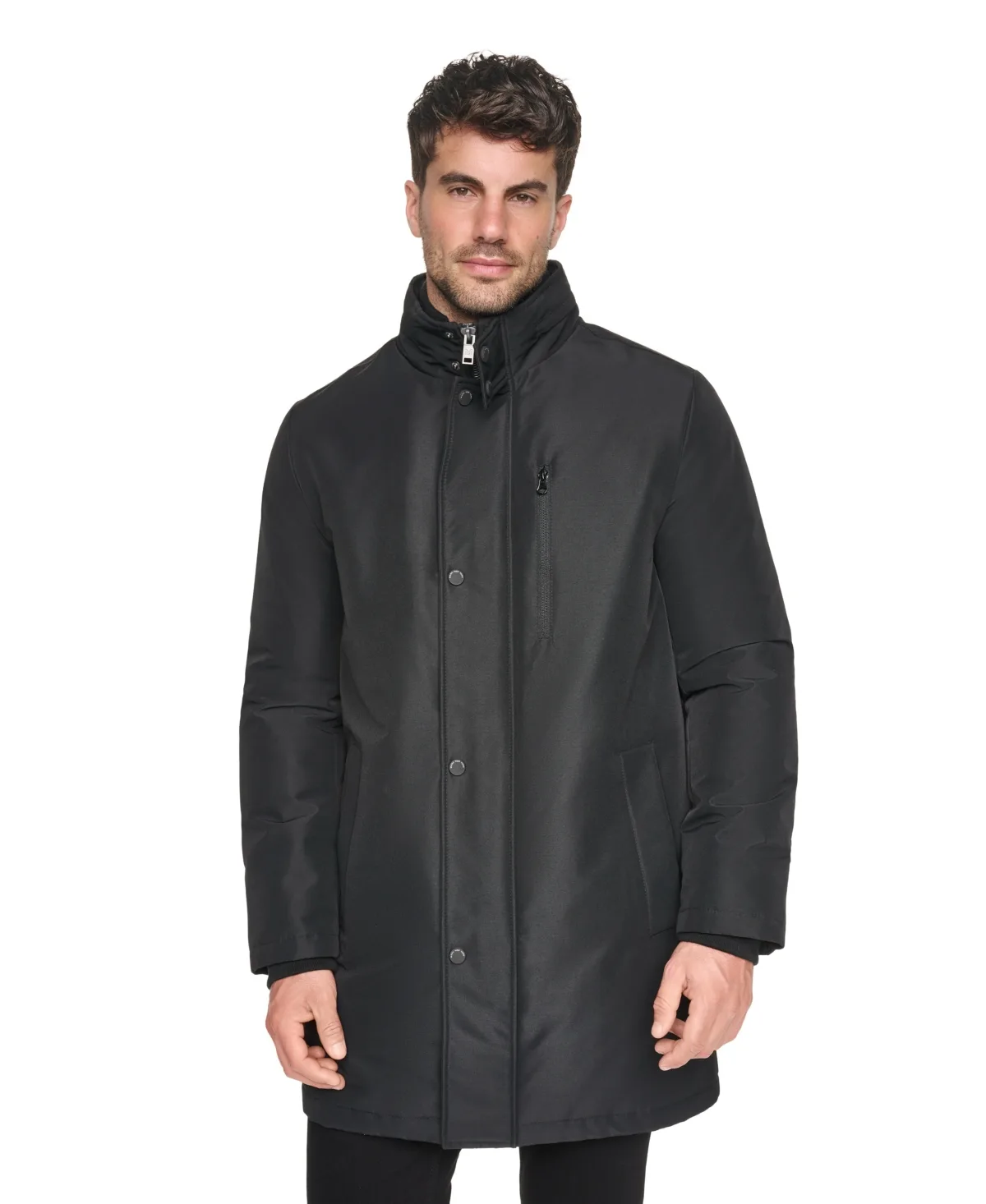 Harcourt Stand-Collar Detachable-Hood Quilted-Lined Car Coat