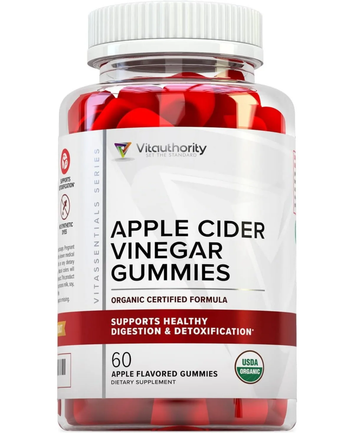 Apple Cider Vinegar Gummies, Usda Organic Acv Gummies for Cleanse and Detox Support and Digestive Health, Apple, 60ct by Vitauthority