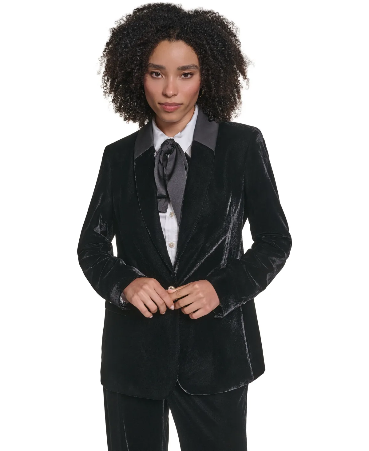 KL2038 Velvet Shoulder-Padded Blazer