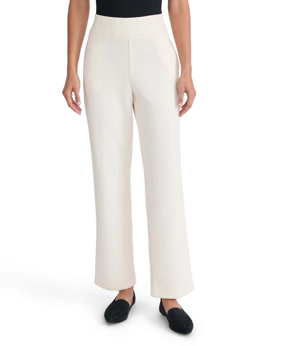 Pull-On Straight-Leg Knit-Texture Pants