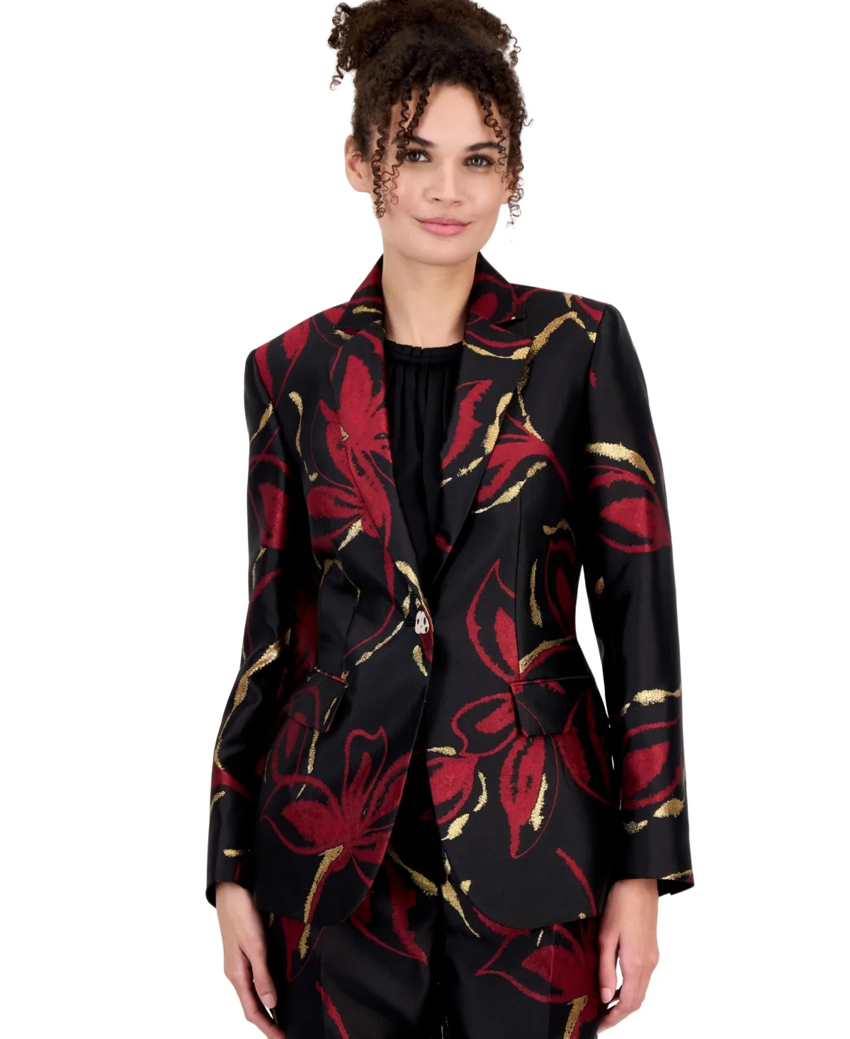 Notched Collar Single-Button Jacquard Blazer