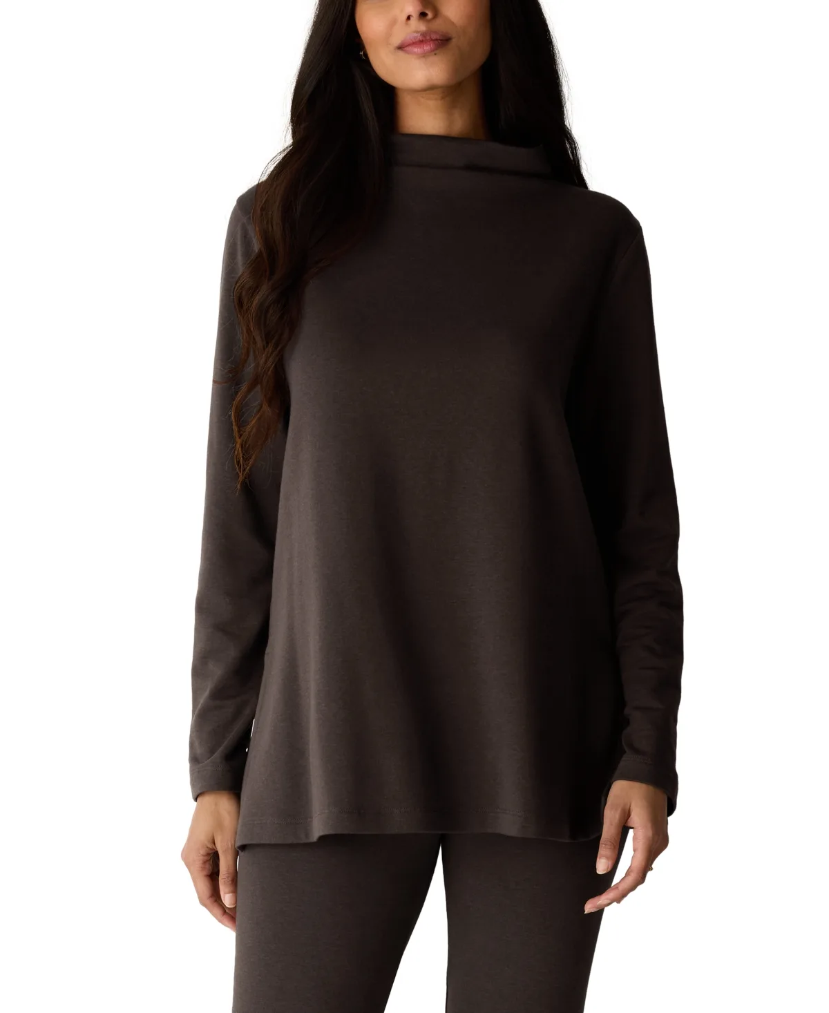 Hug Funnel-Neck Long-Sleeve Tunic Sweatshirt