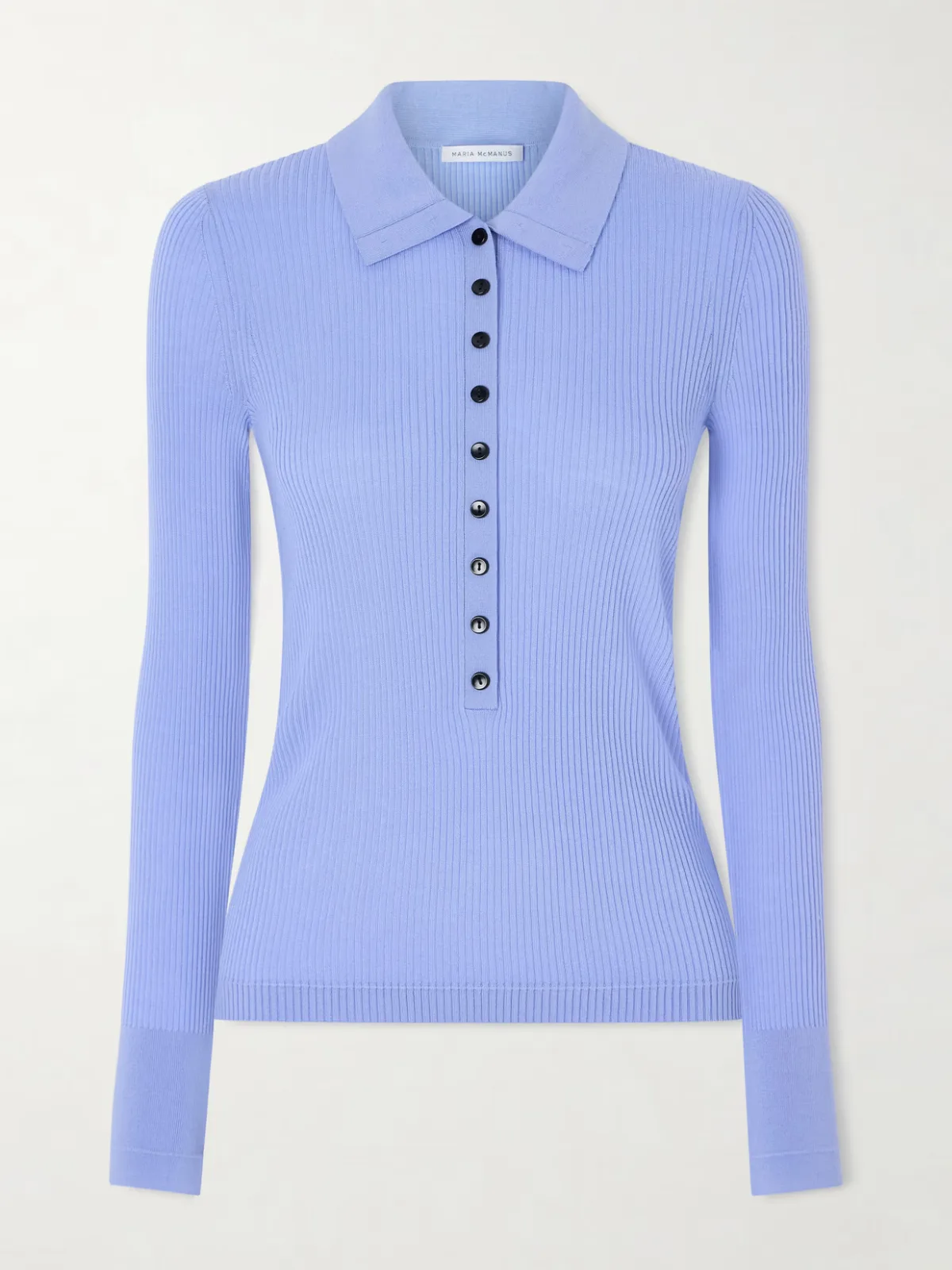 - Ribbed Merino Wool Polo Sweater -
