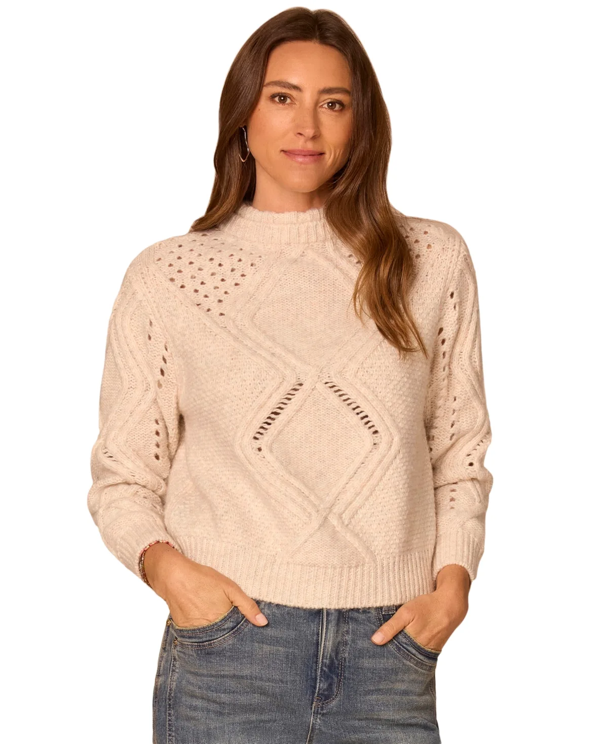 Double-Layered Cable-Knit Mock-Neck Sweater by Democracy