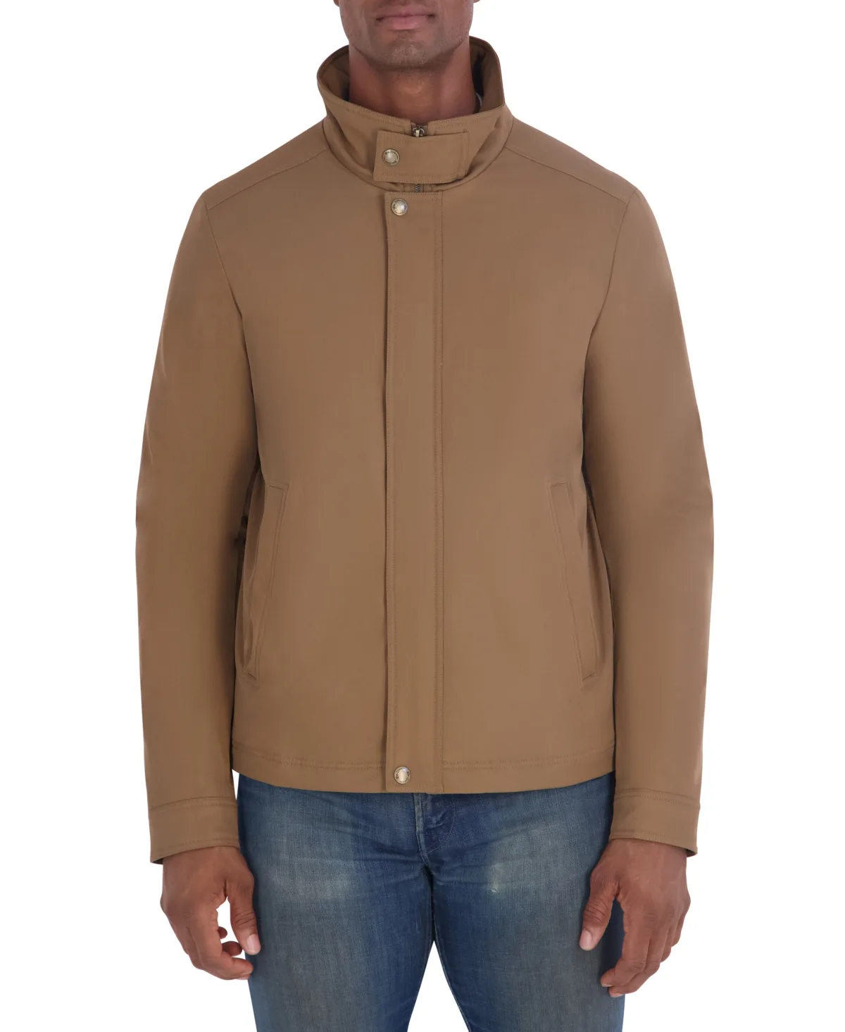 Stand-Collar Zip-and-Snap Jacket