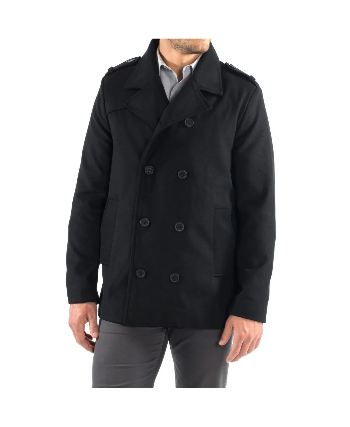 Jake Pea Coat Wool Blend Double Breasted Dress Jacket Peacoat