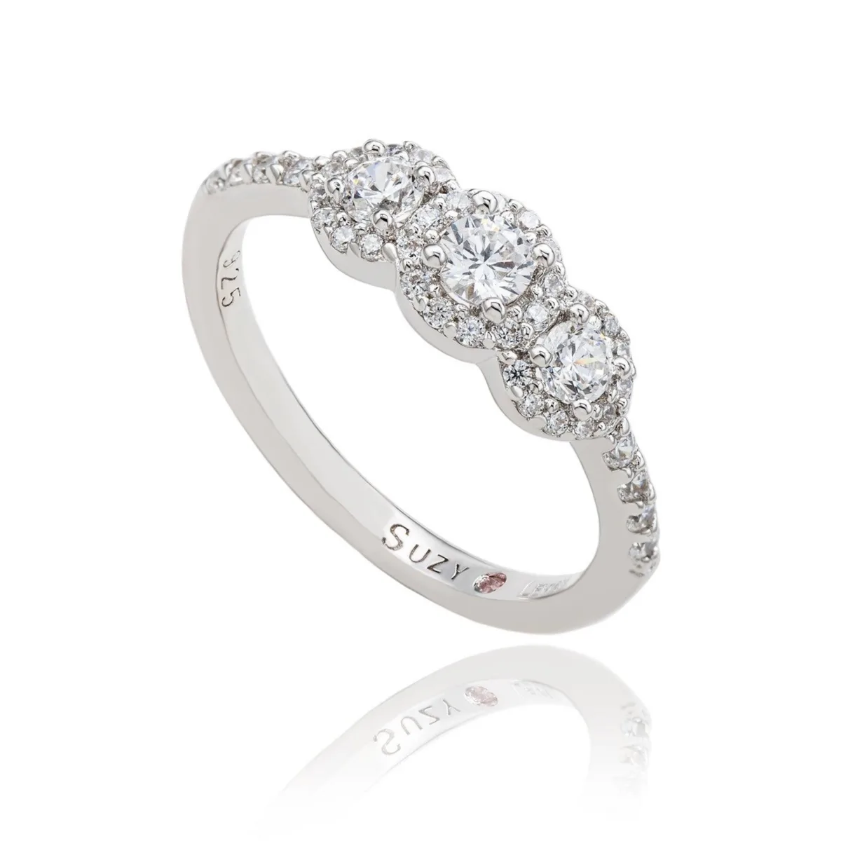 Suzy Levian Sterling Silver Cubic Zirconia Petite 3 Stone Ring