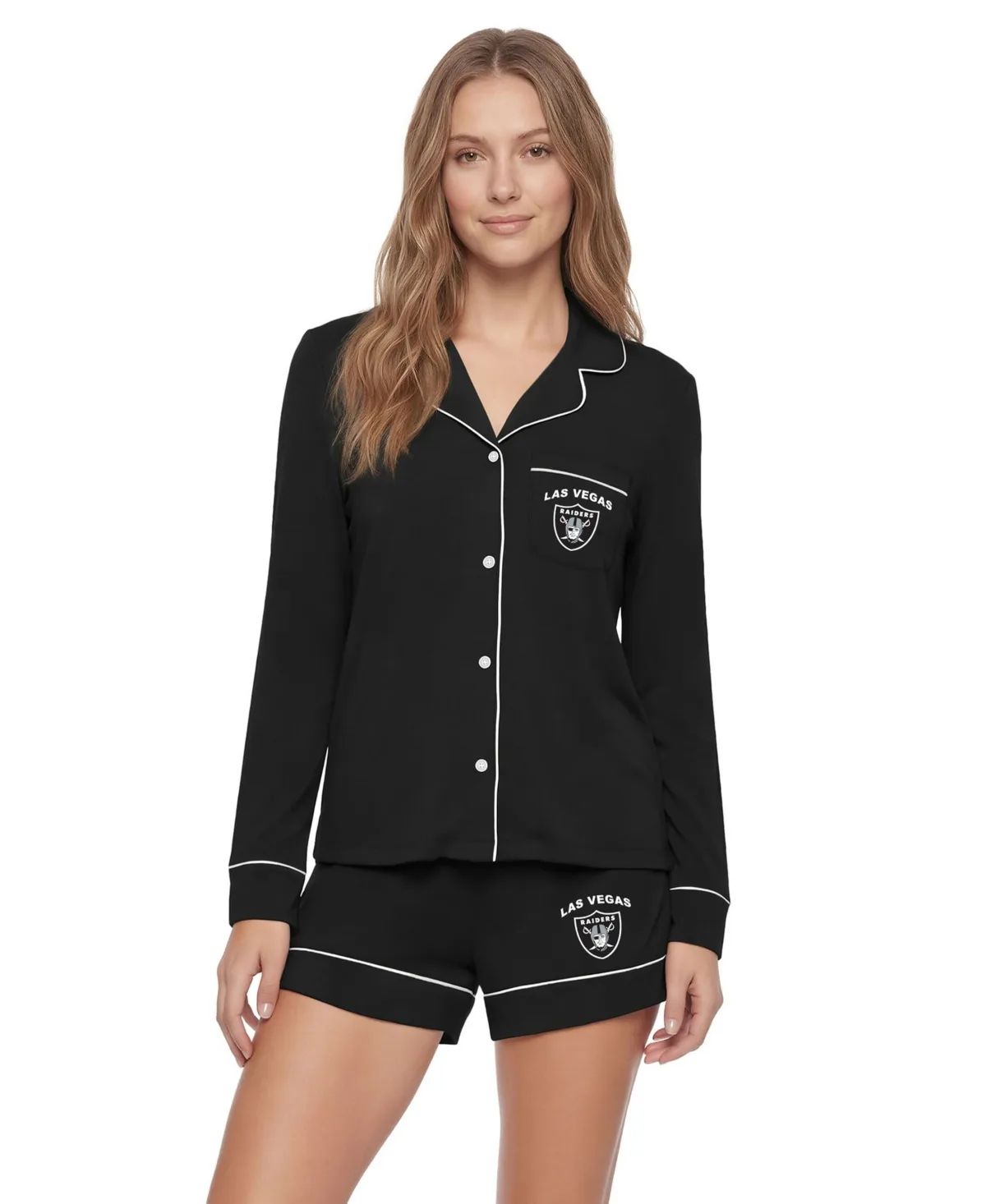 Las Vegas Raiders Medley Long-Sleeves Button-Up and Shorts Sleep Set