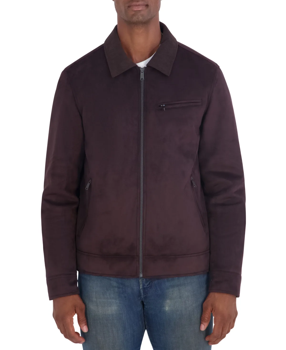 Faux Suede Shirt Collar Quilted-Lined Jacket