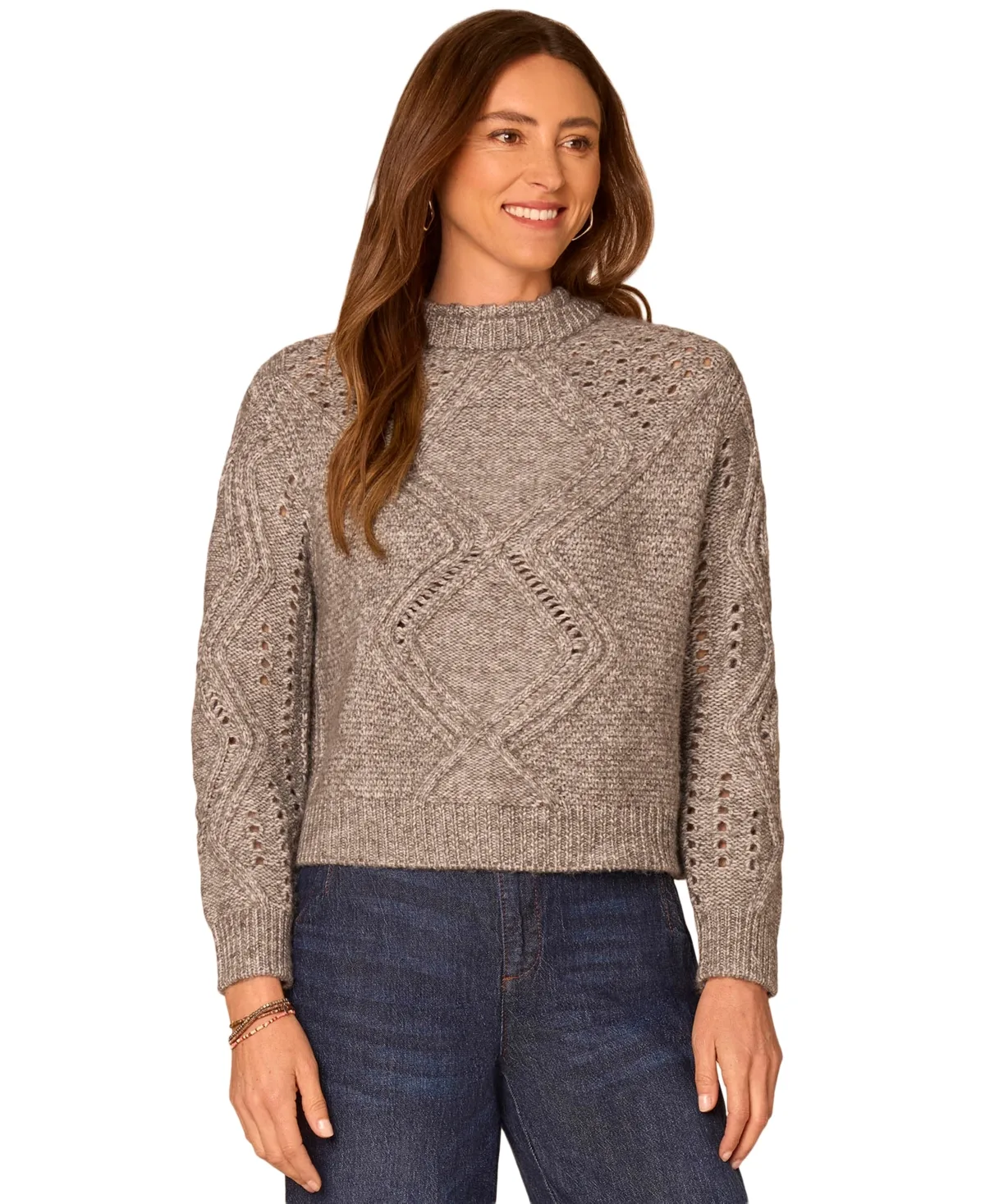 Double-Layered Cable-Knit Mock-Neck Sweater