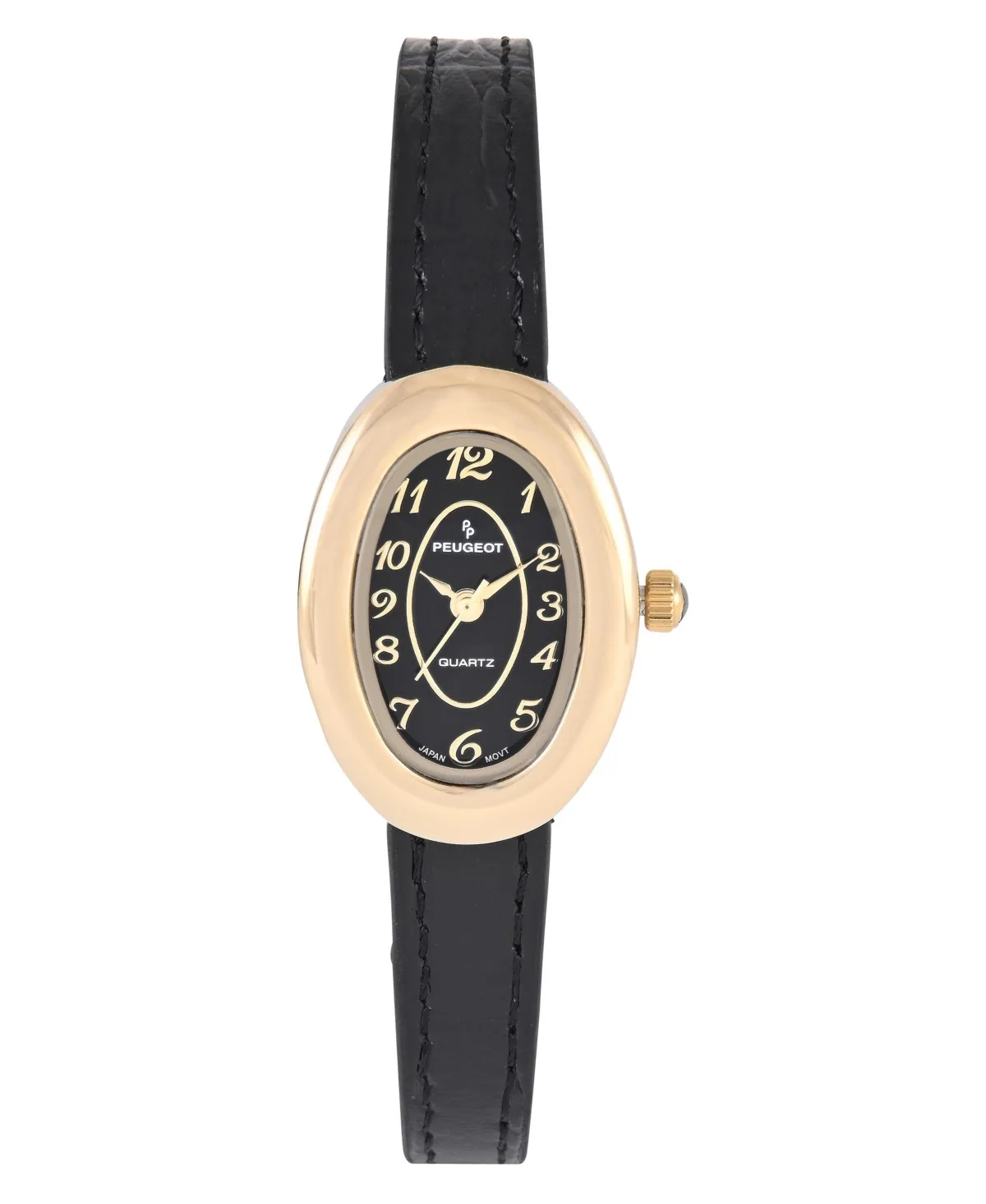 14K Gold-Plated Petite Oval Dial with Thin Leather Strap