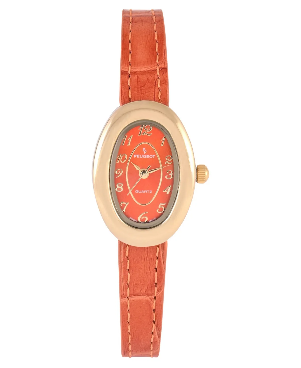 14K Gold-Plated Petite Oval Dial with Thin Leather Strap
