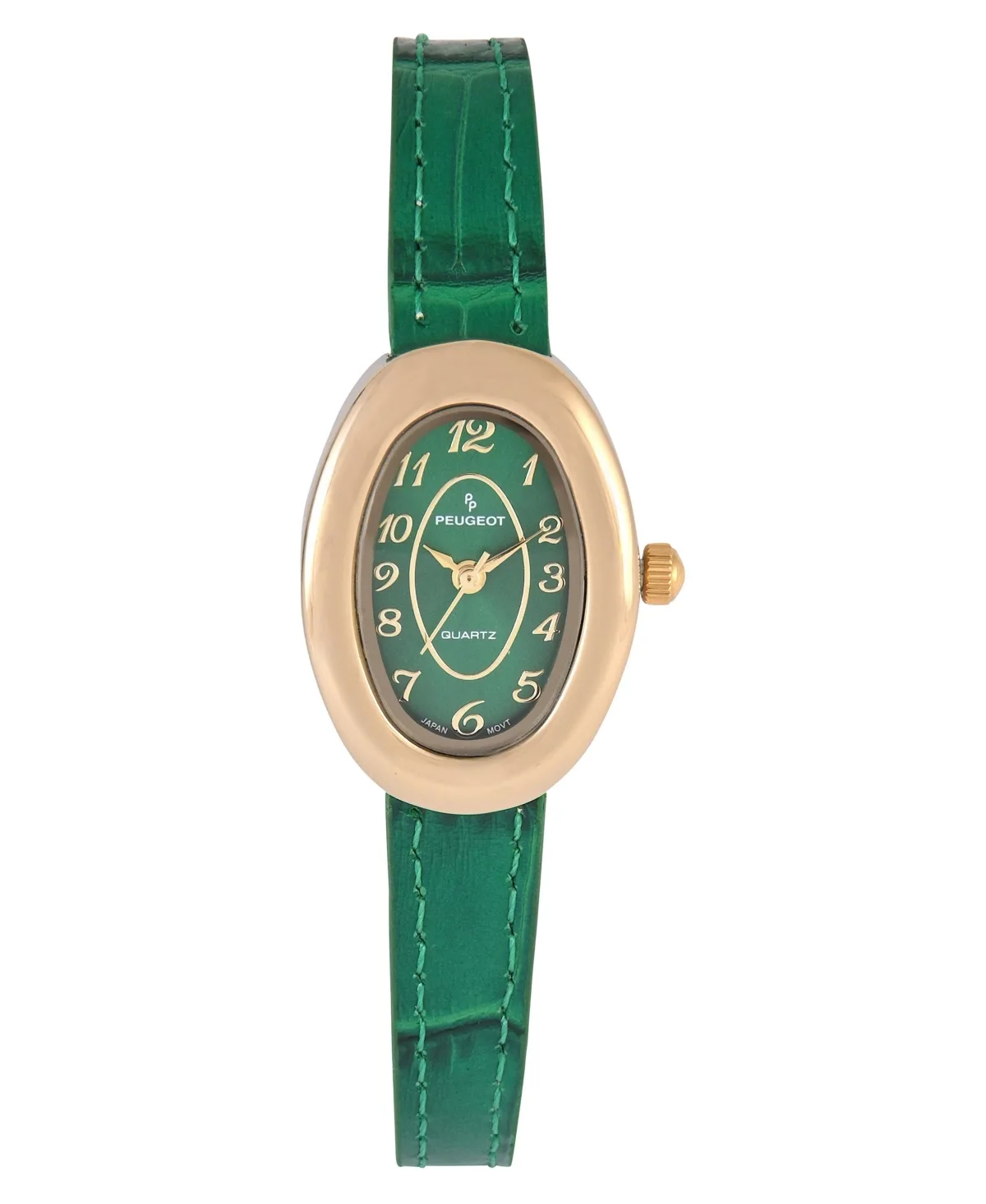 14K Gold-Plated Petite Oval Dial with Thin Leather Strap