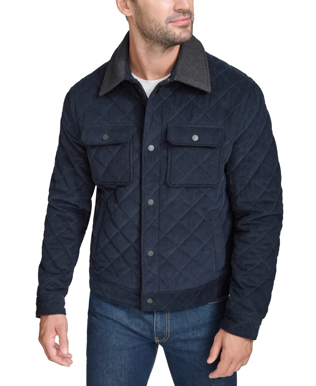 Collared Quilted Button-Front Jacket