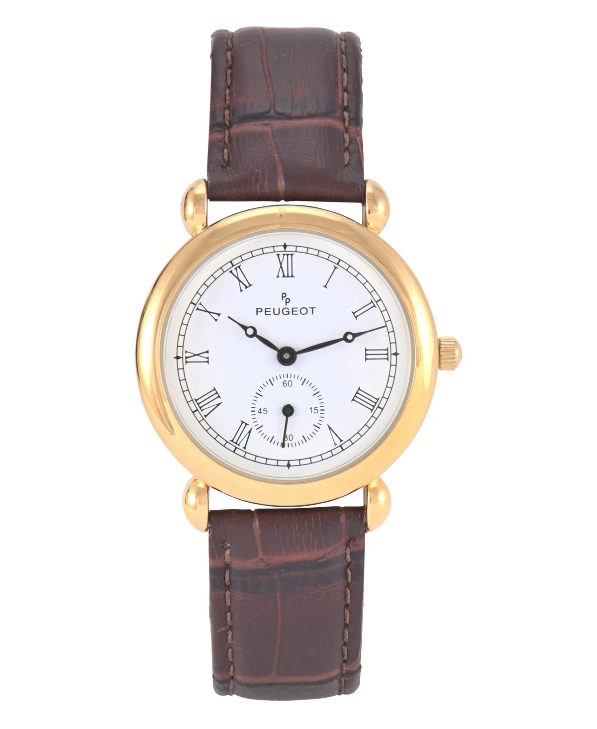 14K Gold-Plated Round Vintage Remote Sweep Leather Watch