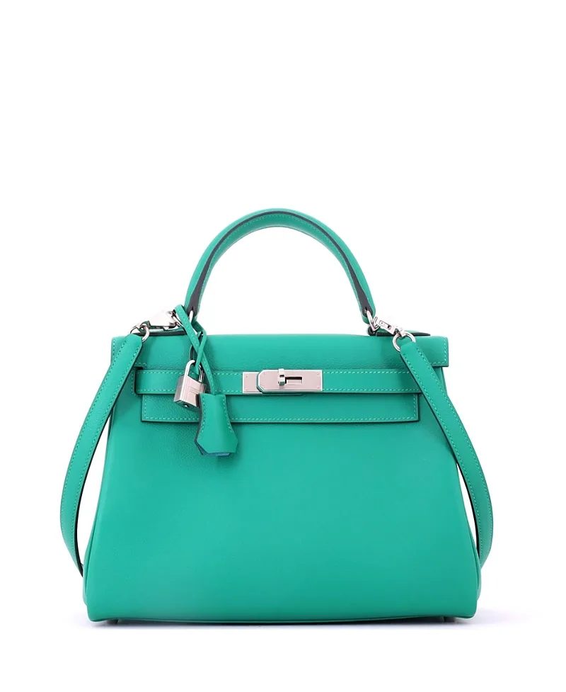 Pre-Owned Kelly 28 Handbag Verso Evercolor with Palladium Hardware by Hermes