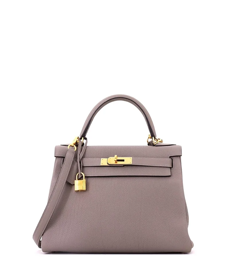 Pre-Owned Hermes Kelly 28 Handbag Grey Togo with Gold Hardware