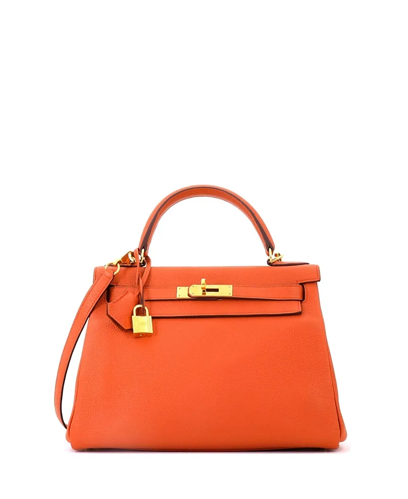 Pre-Owned Kelly 28 Handbag Orange Togo with Gold Hardware by Hermes