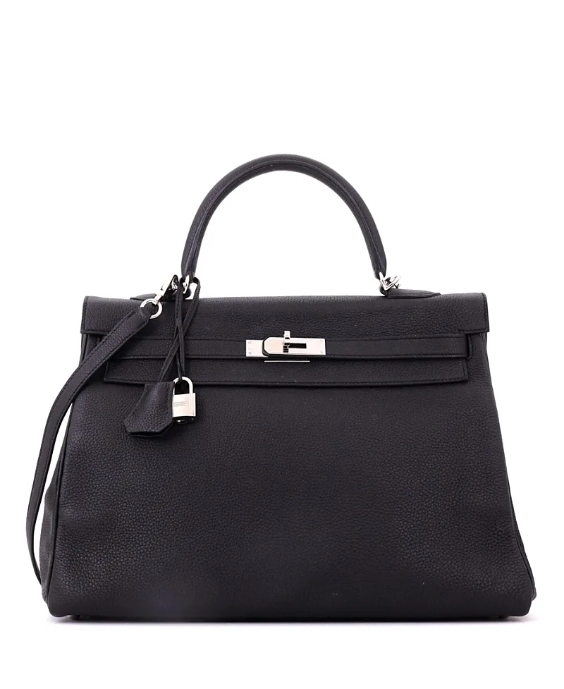Pre-Owned Kelly 35 Handbag Black Togo with Palladium Hardware by Hermes