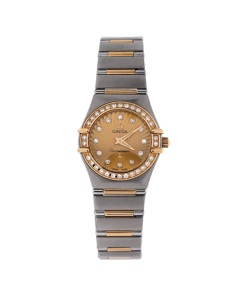 Pre-Owned Omega Constellation Quartz Watch in Stainless Steel and Gold with Diamond Bezel and Markers 22mm by Omega