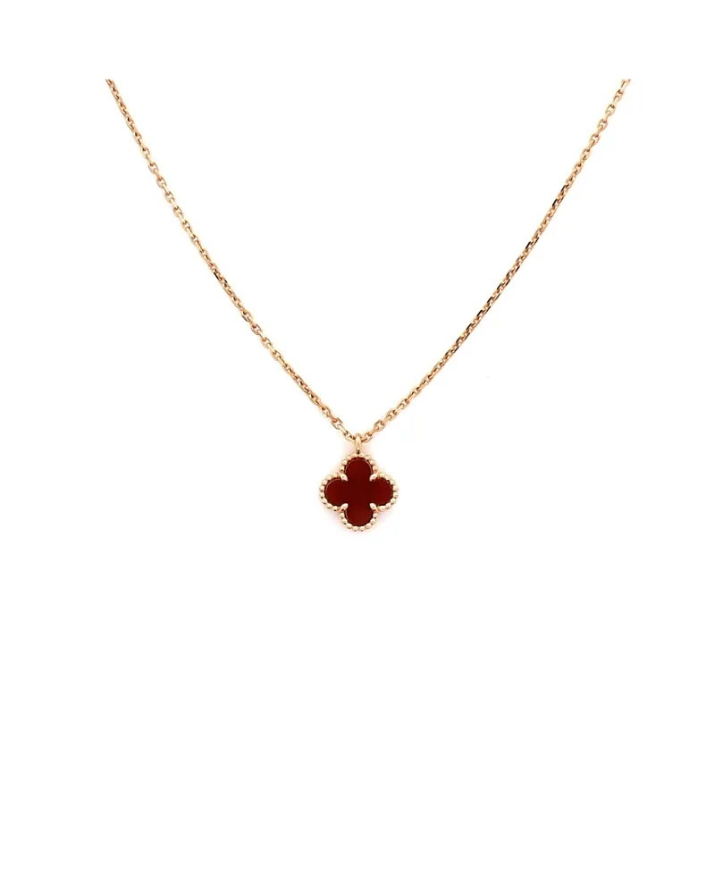 Pre-Owned Van Cleef & Arpels Sweet Alhambra Pendant Necklace 18K Rose Gold and Carnelian by Pre-owned Van Cleef & Arpels