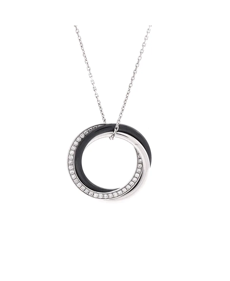 Pre-Owned Cartier Small Trinity Pendant Necklace 18K White Gold with Diamonds and Ceramic by Cartier's