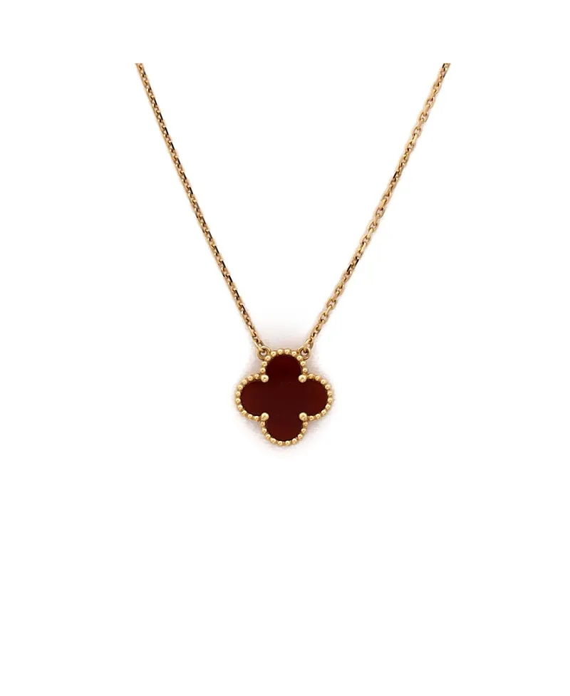 Pre-Owned Van Cleef & Arpels Vintage Alhambra Pendant Necklace 18K Gold and Carnelian by Pre-owned Van Cleef & Arpels