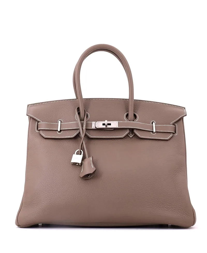 Pre-Owned Hermes Birkin 35 Handbag Grey Clemence with Brushed Palladium Hardware by Hermes