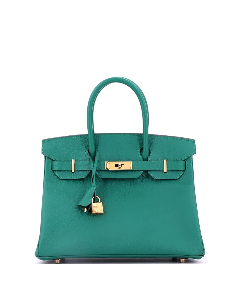 Pre-Owned Hermes Birkin 30 Handbag Green Epsom with Gold Hardware by Hermes