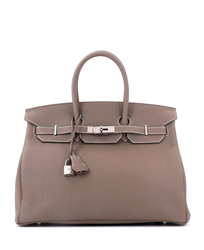 Pre-Owned Hermes Birkin 35 Handbag Grey Togo with Palladium Hardware by Hermes