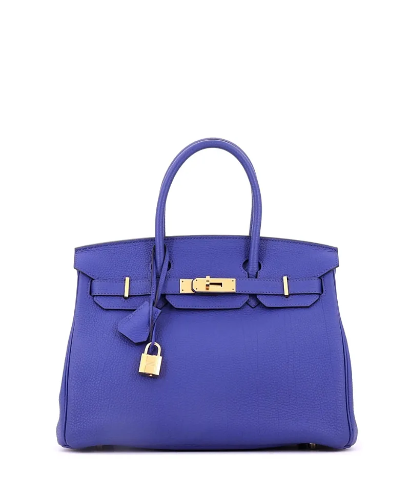 Pre-Owned Hermes Birkin 30 Handbag Blue Togo with Gold Hardware