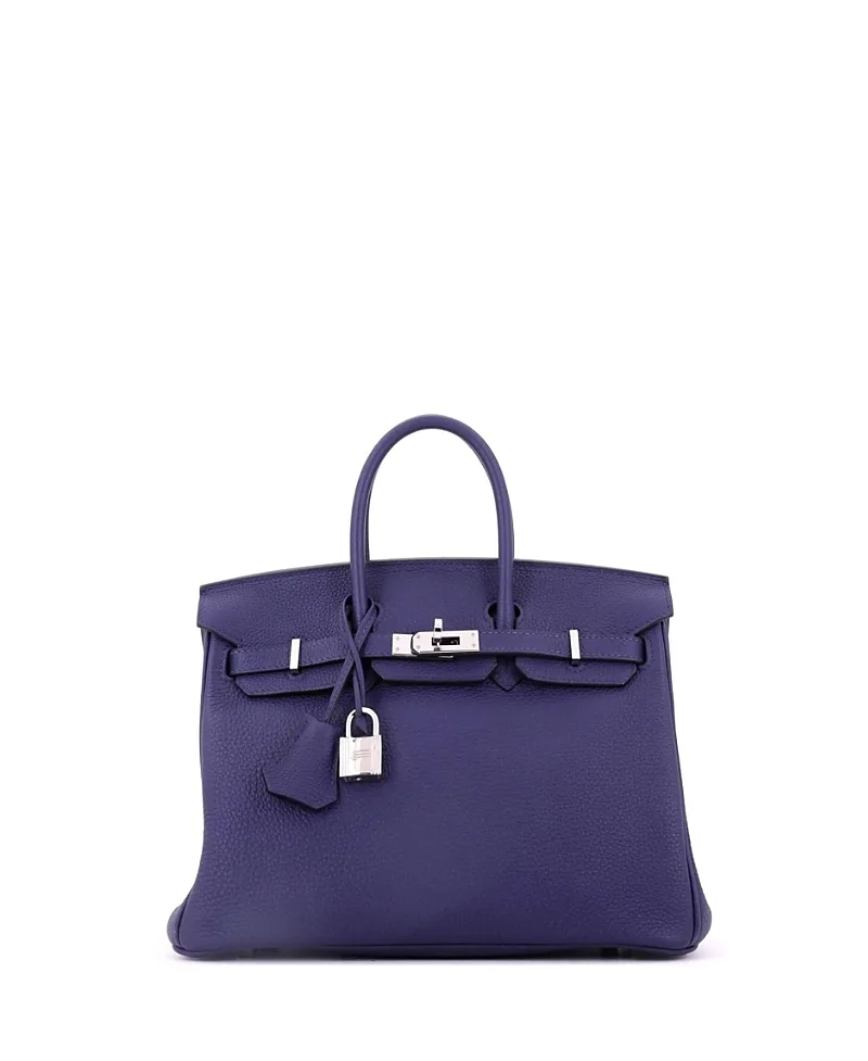 Pre-Owned Hermes Birkin 25 Handbag Blue Togo with Palladium Hardware