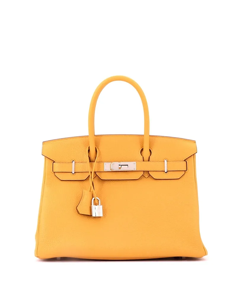 Pre-Owned Hermes Birkin 30 Handbag Yellow Togo with Palladium Hardware by Hermes