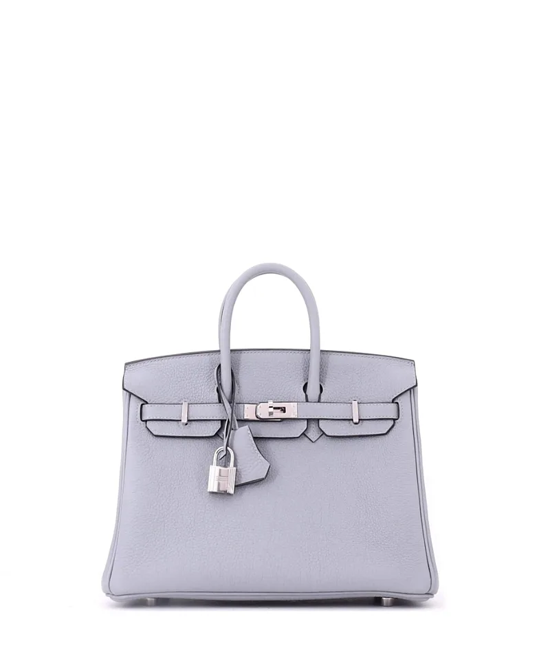 Pre-Owned Hermes Birkin 25 Handbag Blue Togo with Palladium Hardware