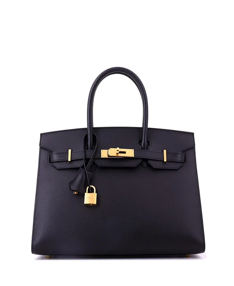 Pre-Owned Hermes Birkin 30 Handbag Black Madame with Gold Hardware