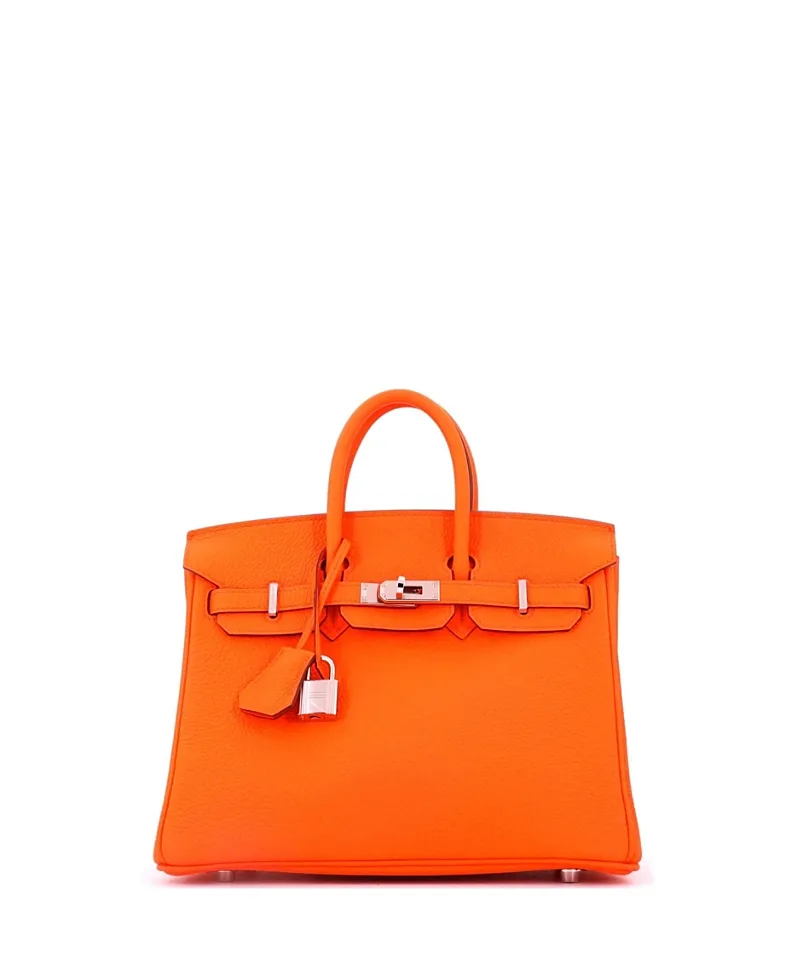 Pre-Owned Hermes Birkin 25 Handbag Orange Togo with Palladium Hardware