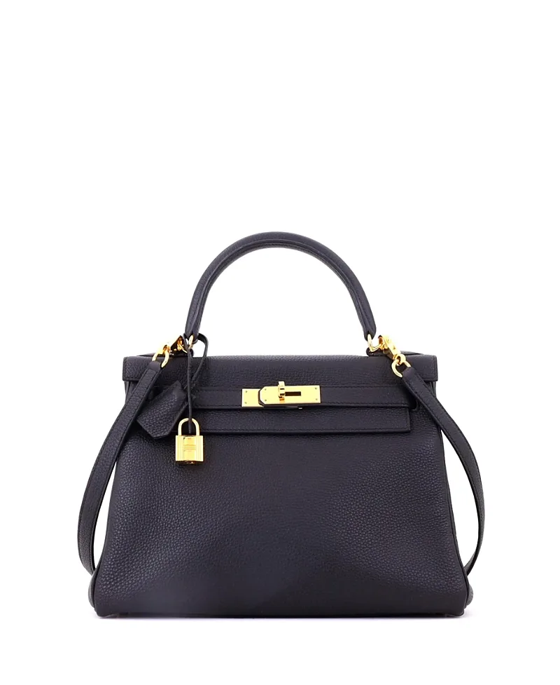 Pre-Owned Hermes Kelly 28 Handbag Black Togo with Gold Hardware by Hermes