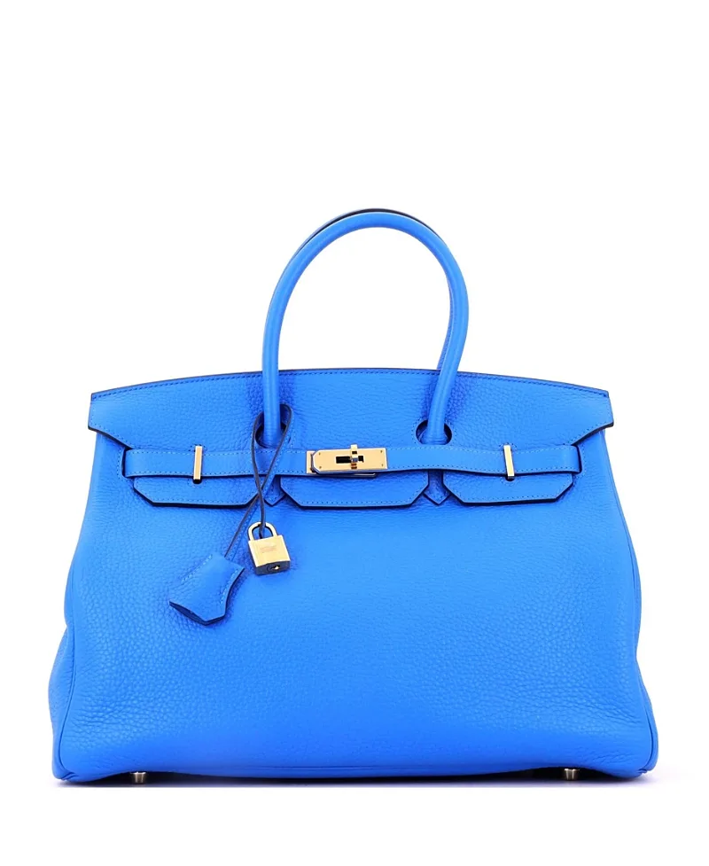 Pre-Owned Hermes Birkin 35 Handbag Blue Clemence with Gold Hardware