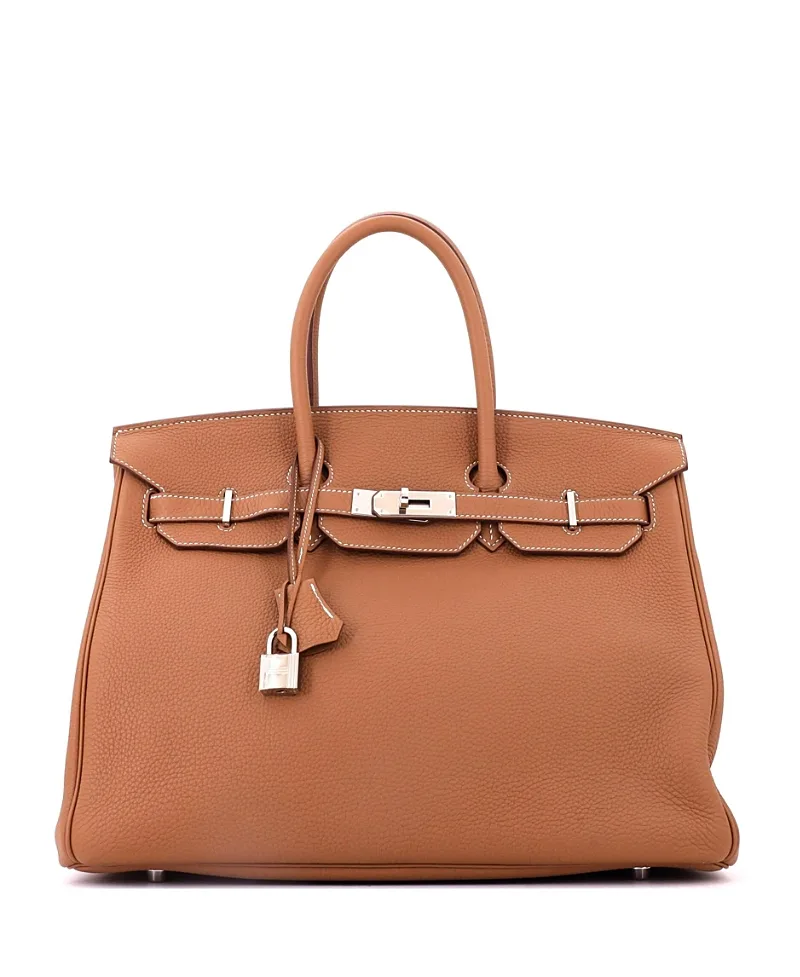 Pre-Owned Hermes Birkin 35 Handbag Brown Togo with Palladium Hardware by Hermes
