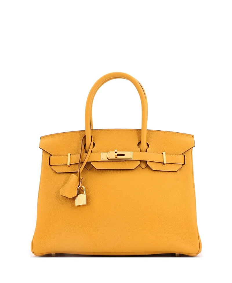 Pre-Owned Hermes Birkin 30 Handbag Yellow Togo with Gold Hardware by Hermes