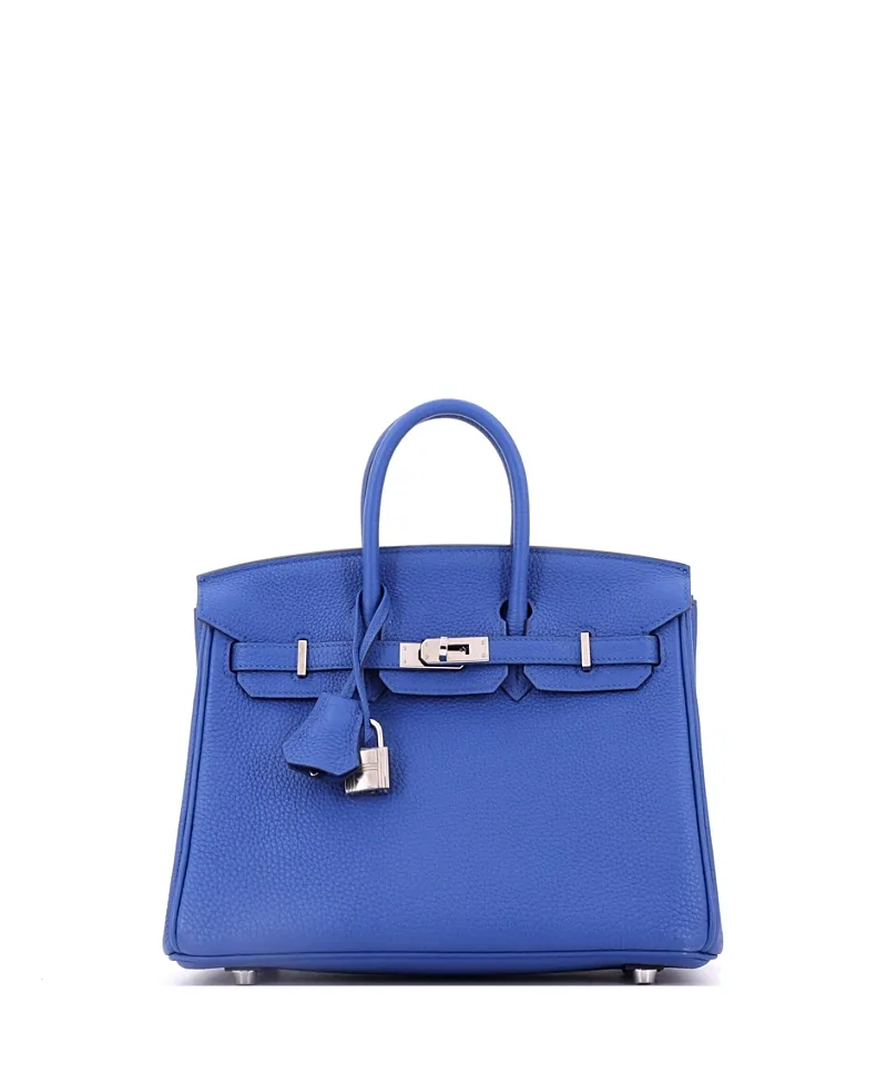 Pre-Owned Hermes Birkin 25 Handbag Blue Togo with Palladium Hardware
