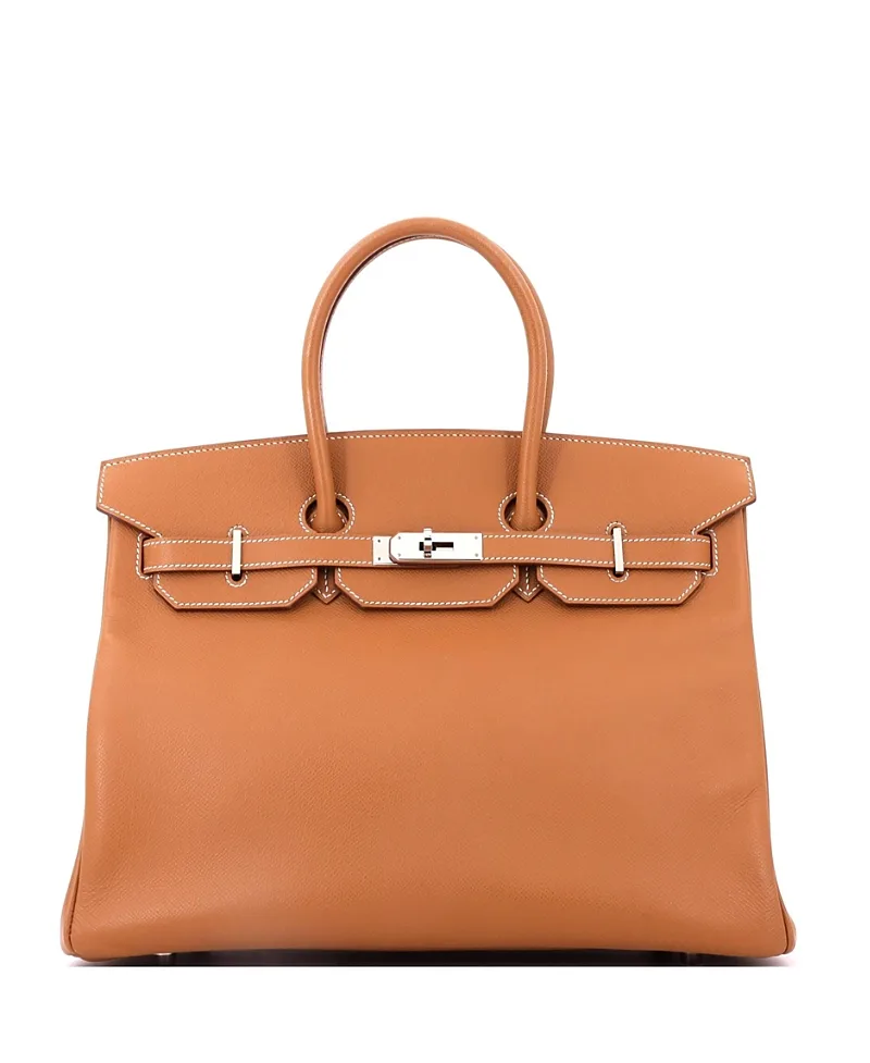 Pre-Owned Hermes Birkin 35 Handbag Gold Epsom with Palladium Hardware by Hermes