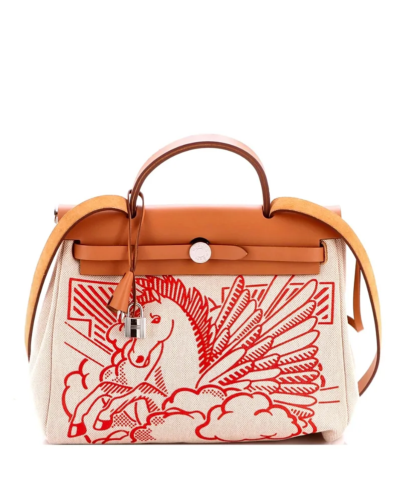Pre-Owned Hermes 31 Herbag Zip Pegase Pop Toile and Leather