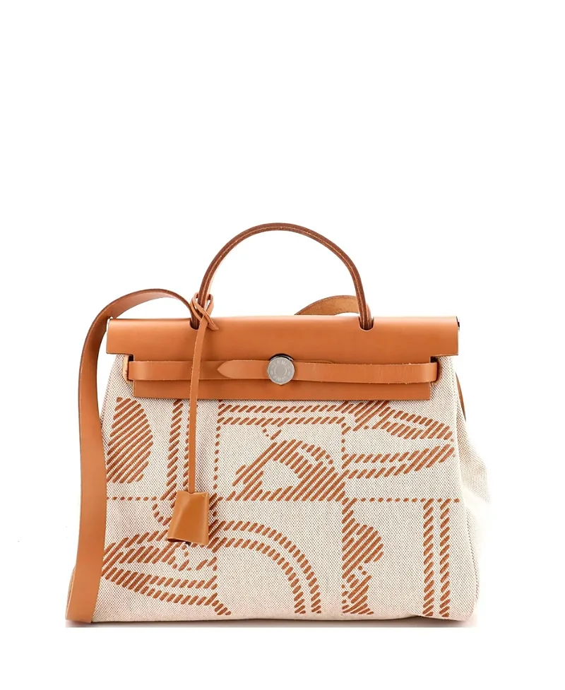 Pre-Owned Hermes 31 Herbag Zip Relief Brides De Gala Toile and Leather by Hermes