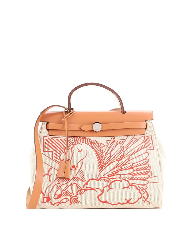 Pre-Owned Hermes 31 Herbag Zip Pegase Pop Toile and Leather by Hermes