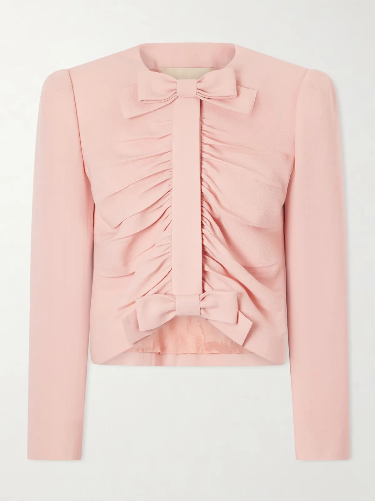 - Bow-embellished Ruched Wool Jacket -