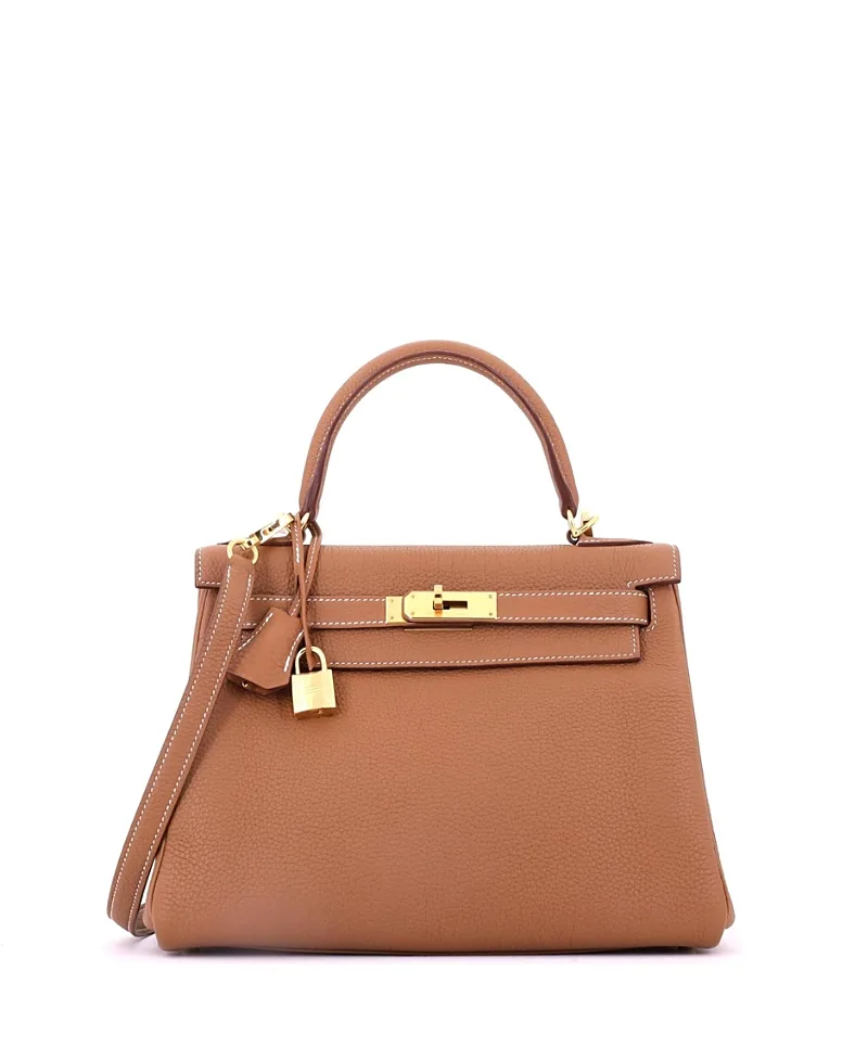 Pre-Owned Kelly 28 Handbag Brown Togo with Gold Hardware